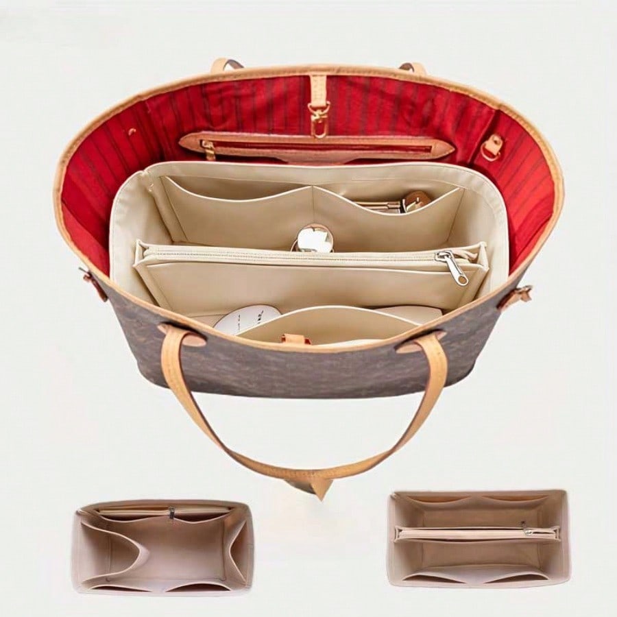 Cosmetic Bags - Felt Inset Bag Organizer, Multi-pocket Cosmetic