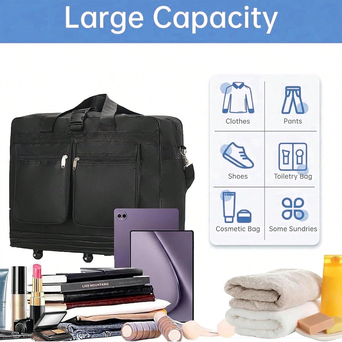 Black Rolling Travel Duffel Ba - огляд і ціна Foldable Rolling Luggage Bag