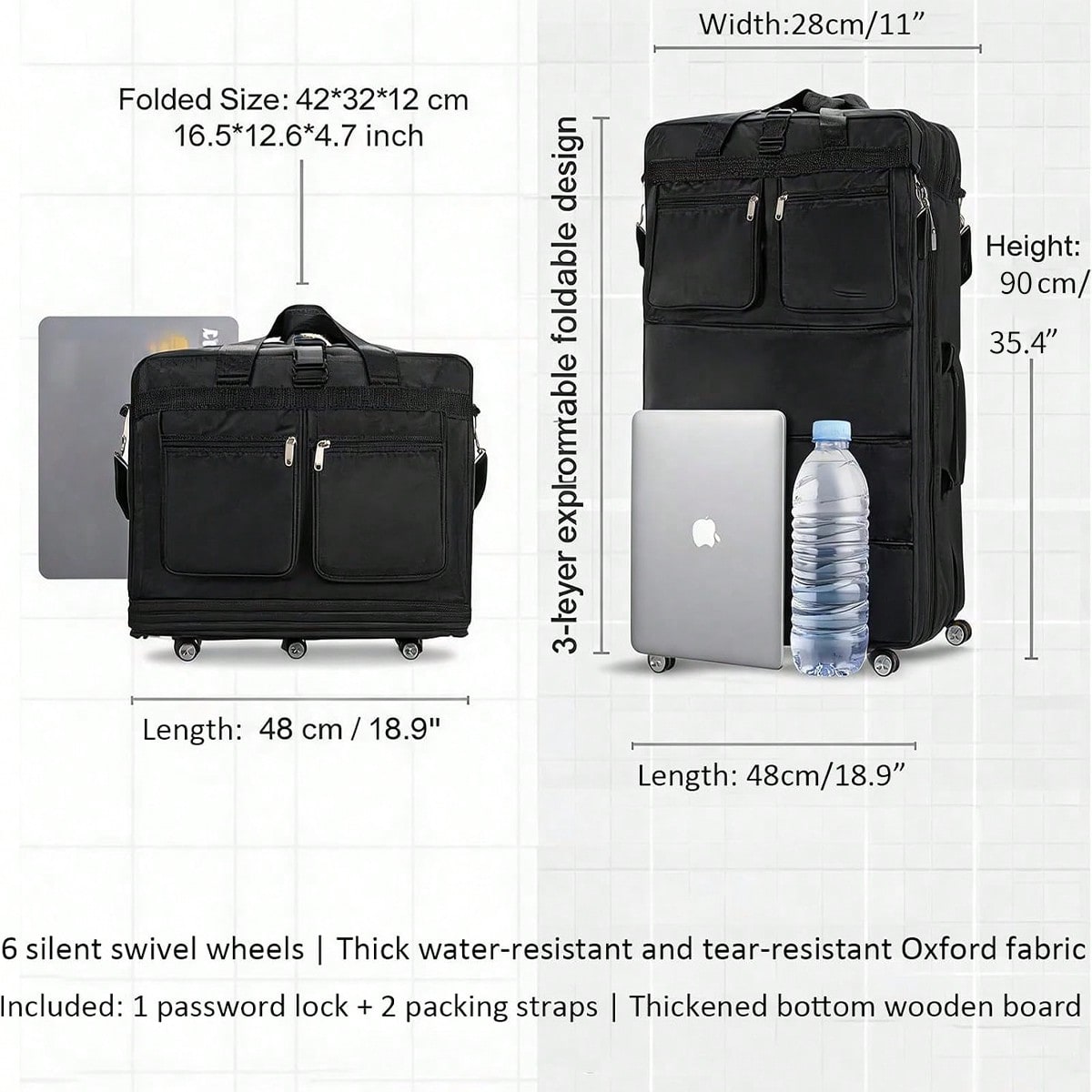 Black Rolling Travel Duffel Ba - огляд і ціна Foldable Rolling Luggage Bag